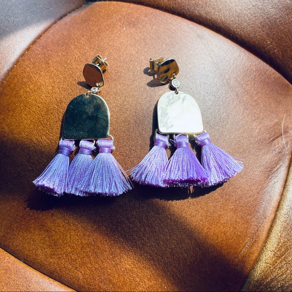 Gold purple tassel earrings